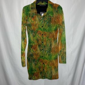 Multi Snake Print Mesh Button Down Shirt Dress.